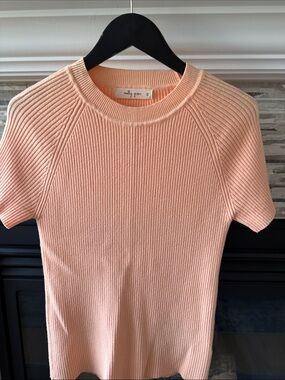 Molly Green Peach Ribbed Short Sleeve Top
